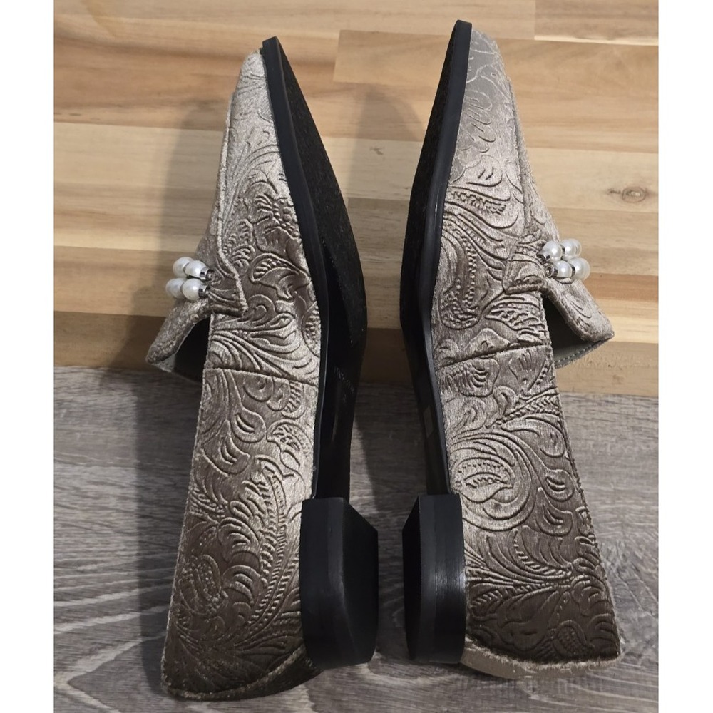 Marc Fisher Silver Gray Floral Brocade Velvet Loafers Beaded Size 5M Moto Boho - Picture 10 of 10